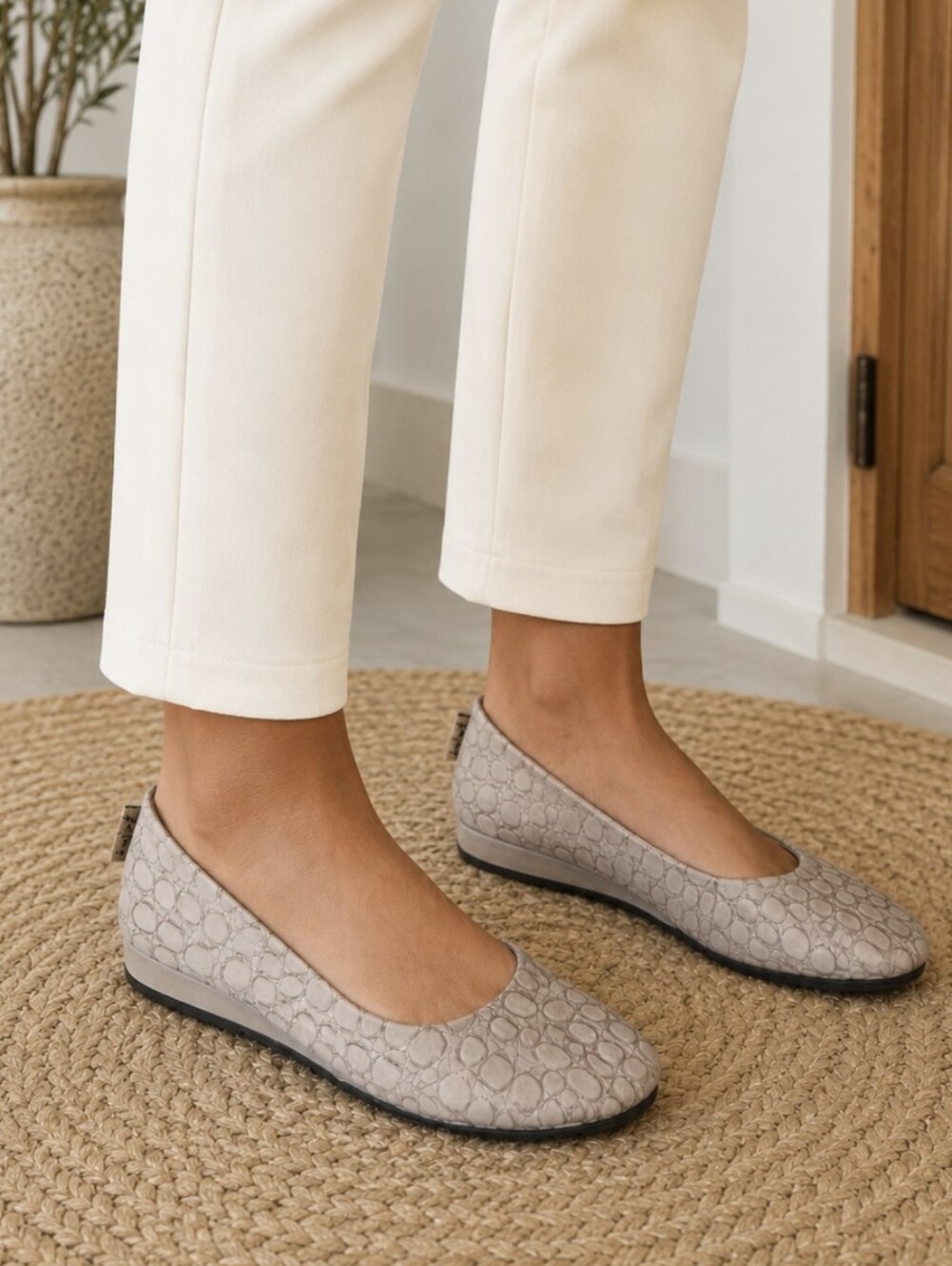 French Sole Taupe Textured Ballet Flats